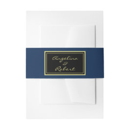Moderne elegante Schwarz-Blau-Gold-Script-Hochzeit Einladungsbanderole