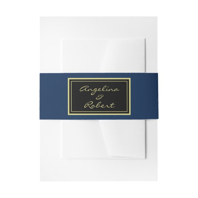 Moderne elegante Schwarz-Blau-Gold-Script-Hochzeit Einladungsbanderole (Vorderseite Beispiel)