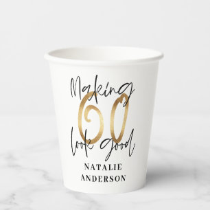 Moderne elegante Schwarz-Gold 60. Geburtstagsparty Pappbecher