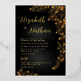 Moderne Elegante Schwarz & Gold Hochzeit Folieneinladung