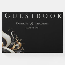 Moderne, elegante Schwarz-Gold-Hochzeit Gästebuch