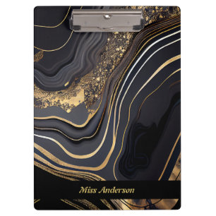 Moderne elegante Schwarz-Gold-Marmor Klemmbrett