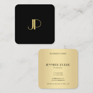 Moderne, elegante Schwarz-Gold-Mit Monogramm Vorla Quadratische Visitenkarte