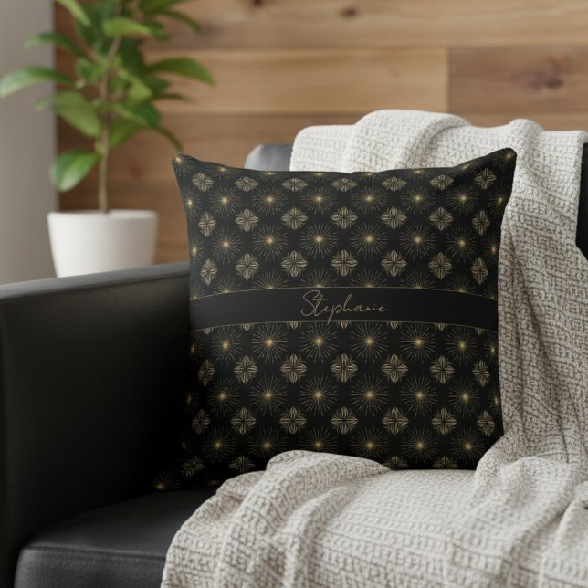Moderne elegante Schwarz-Gold-Monogramm-Bezeichnun Kissen (Von Creator hochgeladen)