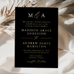 Moderne, elegante Schwarz-Gold-Monogramm-Hochzeit Folieneinladung<br><div class="desc">Feiern Sie Ihren Hochzeitstag mit dieser minimalistischen, modernen Einladung mit Ihren Monogramm-Initialen und Hochzeitsdetails in eleganter Goldfolie. Delikate Kalligraphie-Schriftzeichen fügen dem Design eine romantische, raffinierte Touch hinzu. Der schwarze Hintergrund ist vollständig anpassbar - wählen Sie eine Farbe, die perfekt zu Ihrem Hochzeitstil passt. Ideal für Paare, die einen sauberen, zeitlosen...</div>