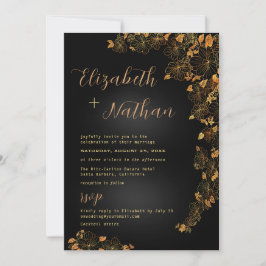 Moderne elegante Schwarz & Gold Quote Blumenhochze Einladung