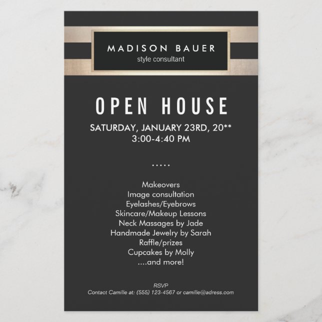 Moderne elegante Schwarz-Gold Streifen Flyer (Vorne)
