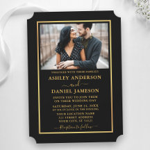 Moderne elegante Schwarz-Gold-Ticket-Hochzeit