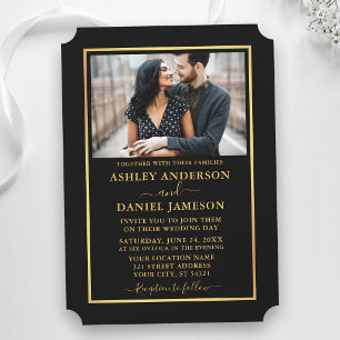 Moderne elegante Schwarz-Gold-Ticket-Hochzeit Einladung