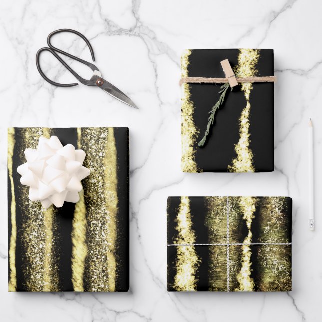 Moderne elegante Schwarz-Gold-Weihnachten Geschenkpapier Set (Vorderseite)