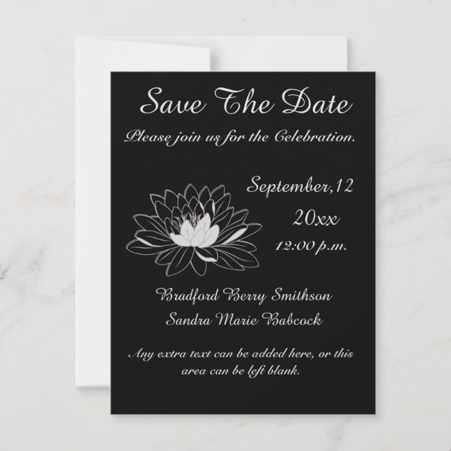 Moderne elegante, schwarz-graue Wasserlilie Save The Date (Vorderseite)