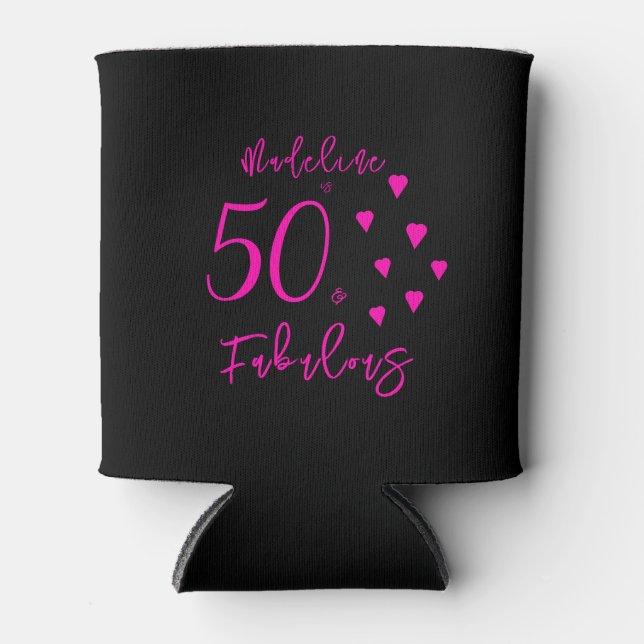 Moderne elegante schwarz-heiße rosa Herzen 50. Geb Dosenkühler (Vorderseite)