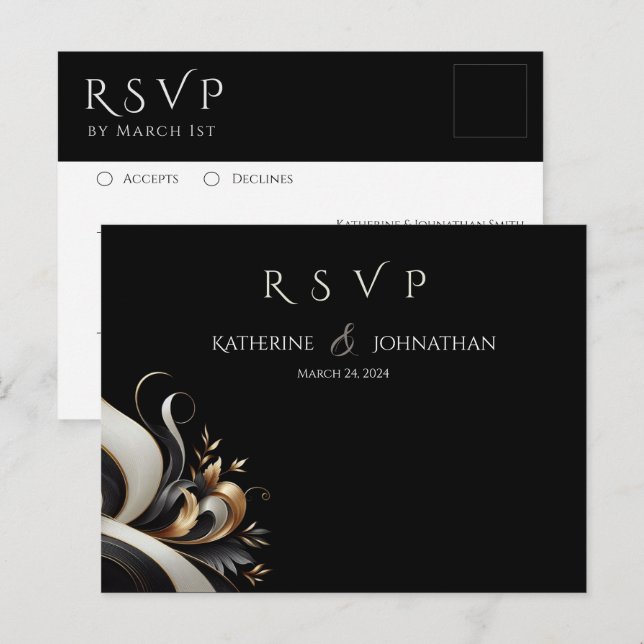 Moderne Elegante Schwarz und Gold Postkarte (Vorne/Hinten)