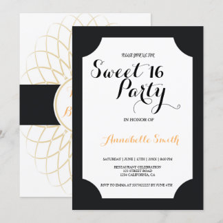 Moderne elegante Schwarz und Gold süß 16 Einladung