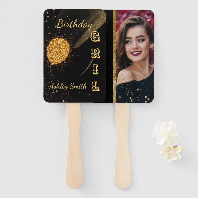 Moderne elegante Schwarz und Gold süß 16 Fächer (Vorne und Hinten)