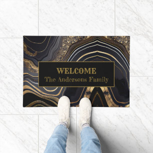 Moderne Elegante Schwarz und Gold Willkommen Fußmatte