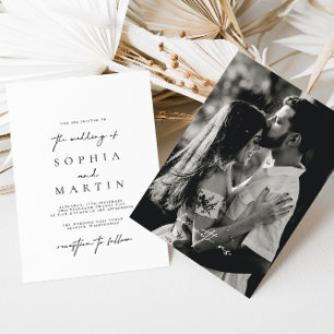 Moderne, elegante Schwarz-Weiß-Foto-Hochzeit Einladung