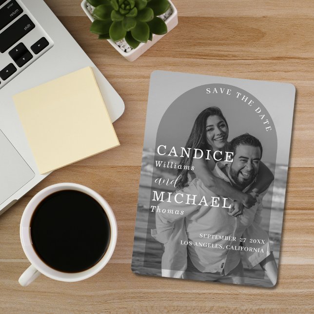 Moderne, elegante Schwarz-Weiß-Foto-Hochzeit Save The Date (Von Creator hochgeladen)