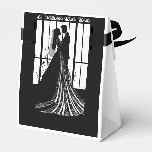 Moderne elegante Schwarz-Weiß-Gastgeschenk Hochzei Geschenkschachtel (Rückseite)