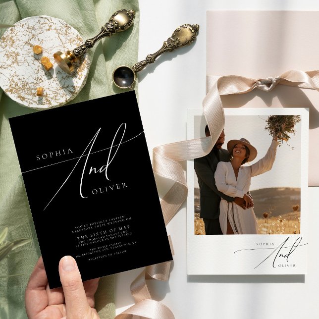 Moderne, elegante Schwarz-Weiß-Hochzeit Einladung (Von Creator hochgeladen)