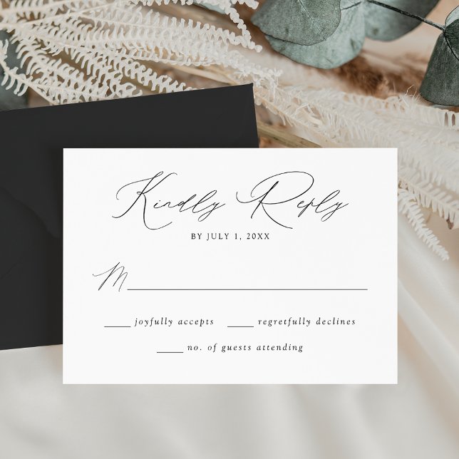 Moderne, elegante Schwarz-Weiß-Hochzeit RSVP Karte (Von Creator hochgeladen)