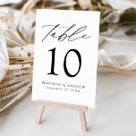 Moderne, elegante Schwarz-Weiß-Hochzeit Tischnummer<br><div class="desc">Moderne, minimalistische Hochzeitskarten mit modernem, schwarzem Schriftzeichen mit "Table" in moderner Kalligraphie-Schrift. Das Design weist einen weißen Hintergrund oder eine Farbe Ihrer Wahl auf. Das Design wiederholt sich auf der Rückseite. Um die Tischkarten zu bestellen: Fügen Sie Ihren Namen, Ihr Hochzeitstag und Ihre Tischnummer hinzu. Fügen Sie jede Nummer einzeln...</div>