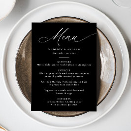 Moderne elegante Schwarz-Weiß-Kalligraphie-Hochzei Menükarte