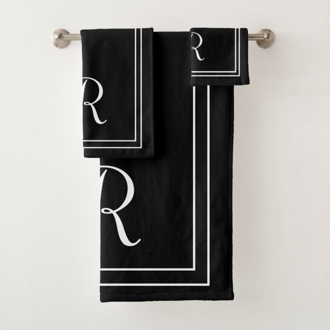 Moderne elegante Schwarz-Weiß-Monogramm Badhandtuch Set (Insitu)