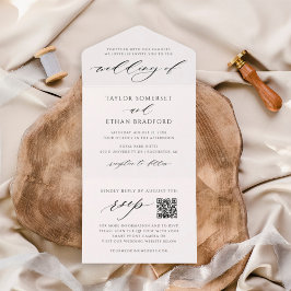 Moderne elegante Schwarz-Weiß-QR-Hochzeit All In One Einladung