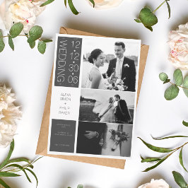 Moderne, elegante Schwarz-weiße Foto Collage Weddi Feiertagskarte