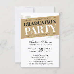 Moderne, elegante Schwarz-weiße Gold Graduation Pa Einladung