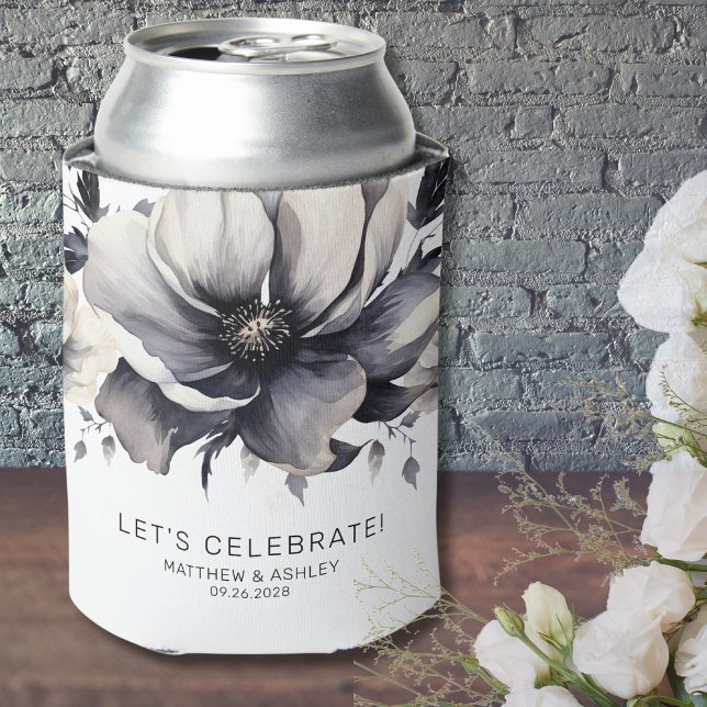Moderne, elegante Schwarz-weiße Hochzeit mit Flora Dosenkühler (Modern Elegant Boho Floral Black White Wedding Can Cooler)
