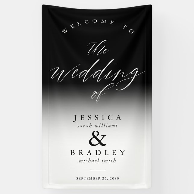 Moderne elegante Schwarz-weiße Hochzeit Willkommen Banner (Vertikal)