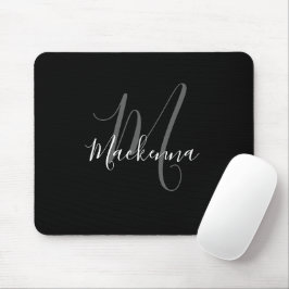 Moderne elegante Schwarz-weiße Monogram Script Gir Mousepad