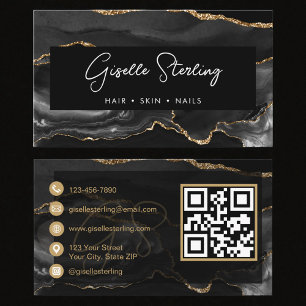 Moderne elegante schwarze Achat-QR-Code Visitenkarte