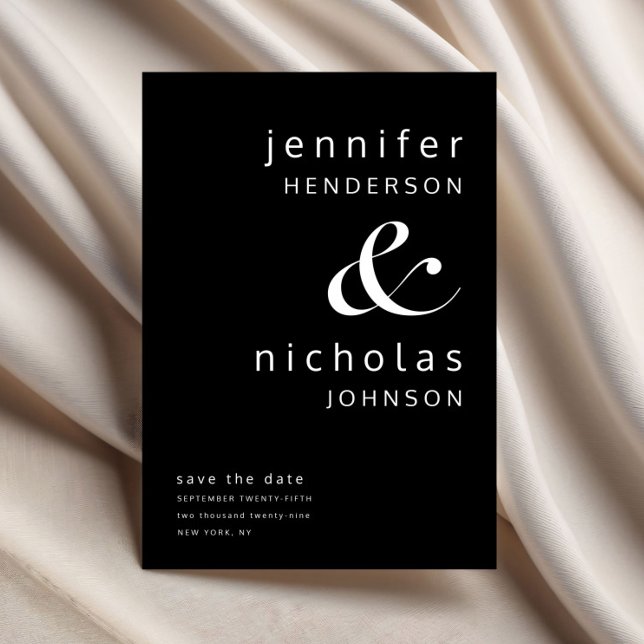 Moderne elegante Schwarze Ampere und Typografie Ho Save The Date (Modern Elegant Black Ampersand Typography Wedding Save The Date)