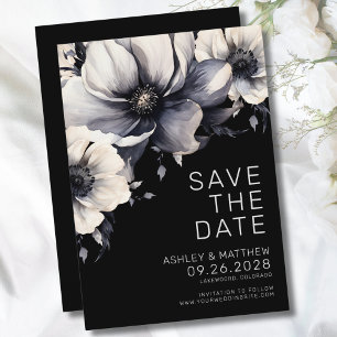 Moderne elegante schwarze Blumenhochzeit Save The Date