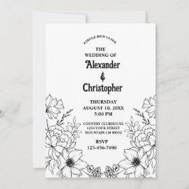 Moderne elegante Schwarze Botanische Blumenhochzei Einladung