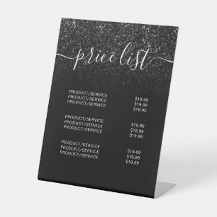 Moderne, elegante schwarze Glitzer-Preisliste Sockelschild