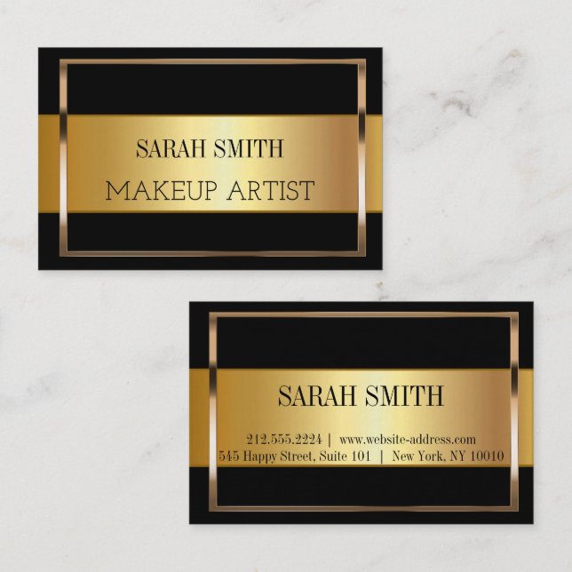Moderne elegante schwarze Gold Business Card Visitenkarte (Vorne/Hinten)