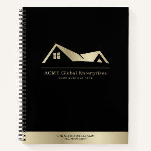 Moderne elegante schwarze Gold-Logo-Immobilien Notizbuch