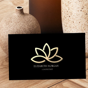 Moderne elegante schwarze Gold-Lotus Visitenkarte