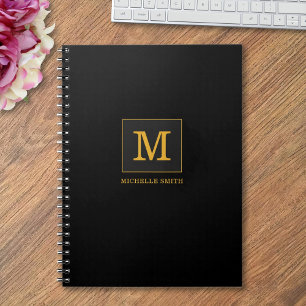 Moderne Elegante Schwarze Gold Monogramm Name Notizblock