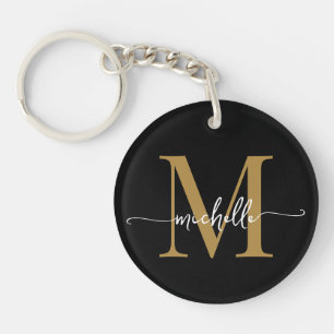 Moderne elegante schwarze Gold-Monogramm-Name-Schr Schlüsselanhänger
