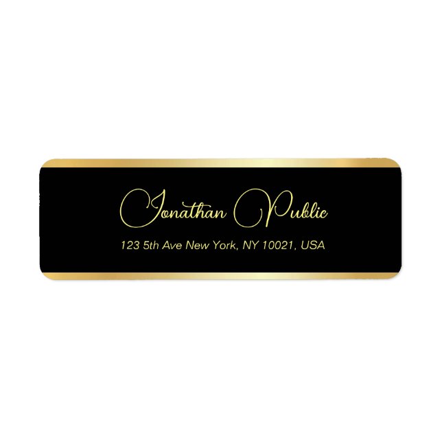 Moderne elegante Schwarze Gold-Rücksendeadresse (Vorne)