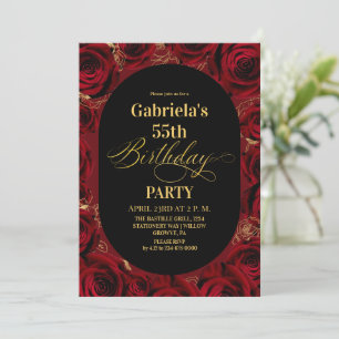 Moderne elegante schwarze goldene Blumen zum 55. G Einladung
