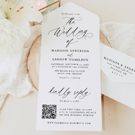 Moderne elegante Schwarze Kalligraphie Hochzeit All In One Einladung