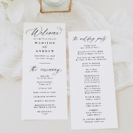 Moderne elegante Schwarze Kalligraphie Hochzeit Programm