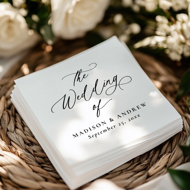 Moderne elegante Schwarze Kalligraphie Hochzeit Serviette (Von Creator hochgeladen)