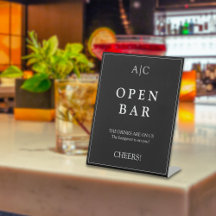 Moderne elegante schwarze Monogramm-Hochzeitsbar